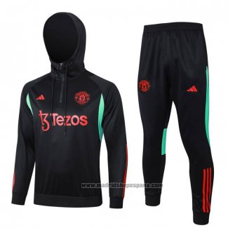 Chandal de Sudadera del Manchester United Nino 2023-2024 Negro y Rojo