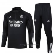 Chandal de Sudadera del Real Madrid 202023-2024 Negro y Blanco