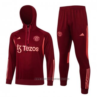 Chandal de Sudadera del Manchester United Nino 2023-2024 Rojo Oscuro